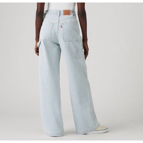 Levi's Women's High-Rise Cinch Baggy Carpenter Pinstriped Denim Jeans Size 30 - Picture 3 of 5